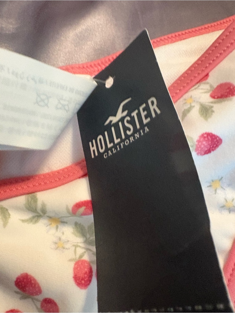 Hollister White Strawberry Print Bikini Bottoms with Pink Trim - Picture 3 of 8